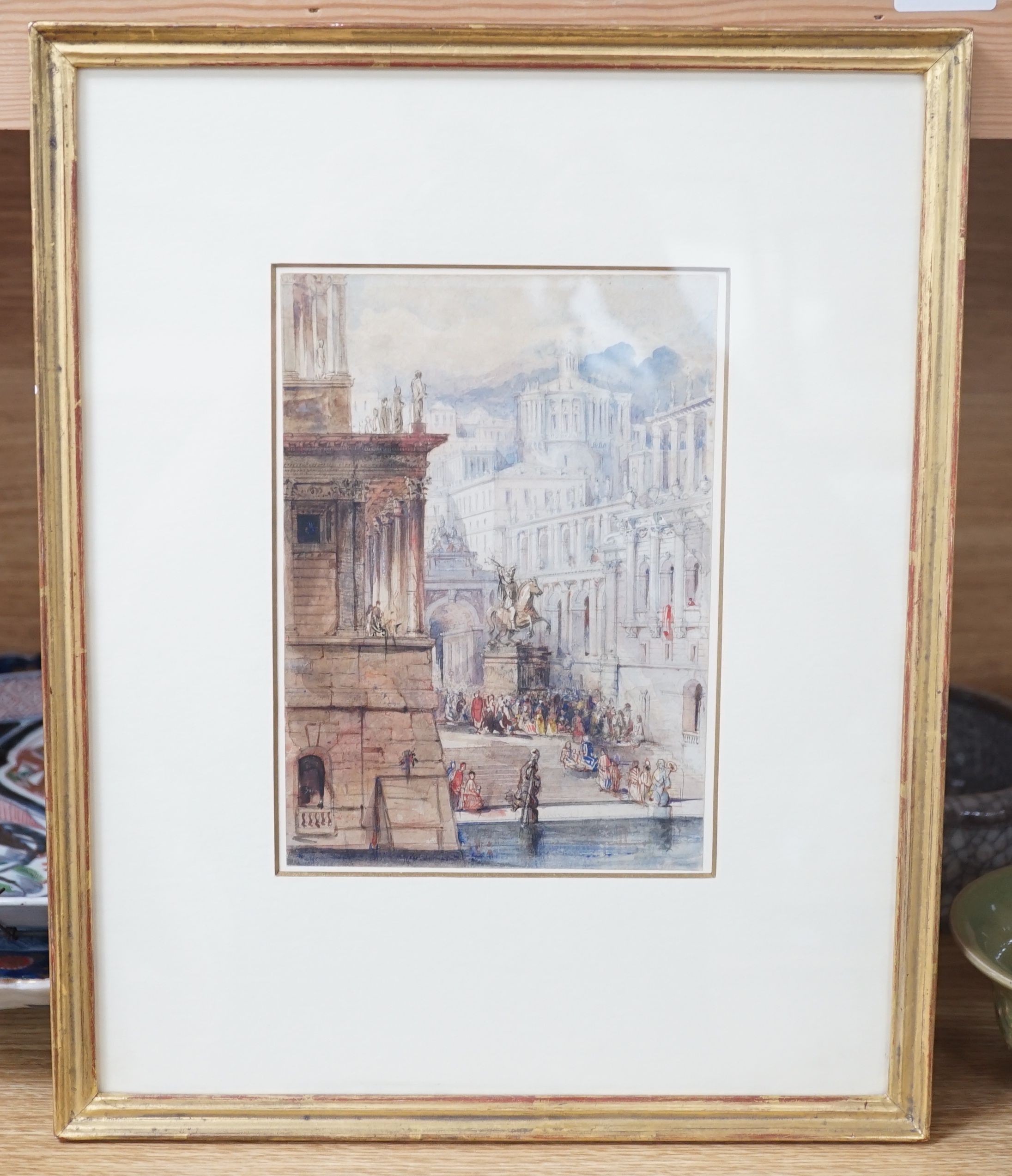 Thomas Allom (1804-1872), A Fantastic Evocation of a Classical City, watercolour, 20 x 13.5cm